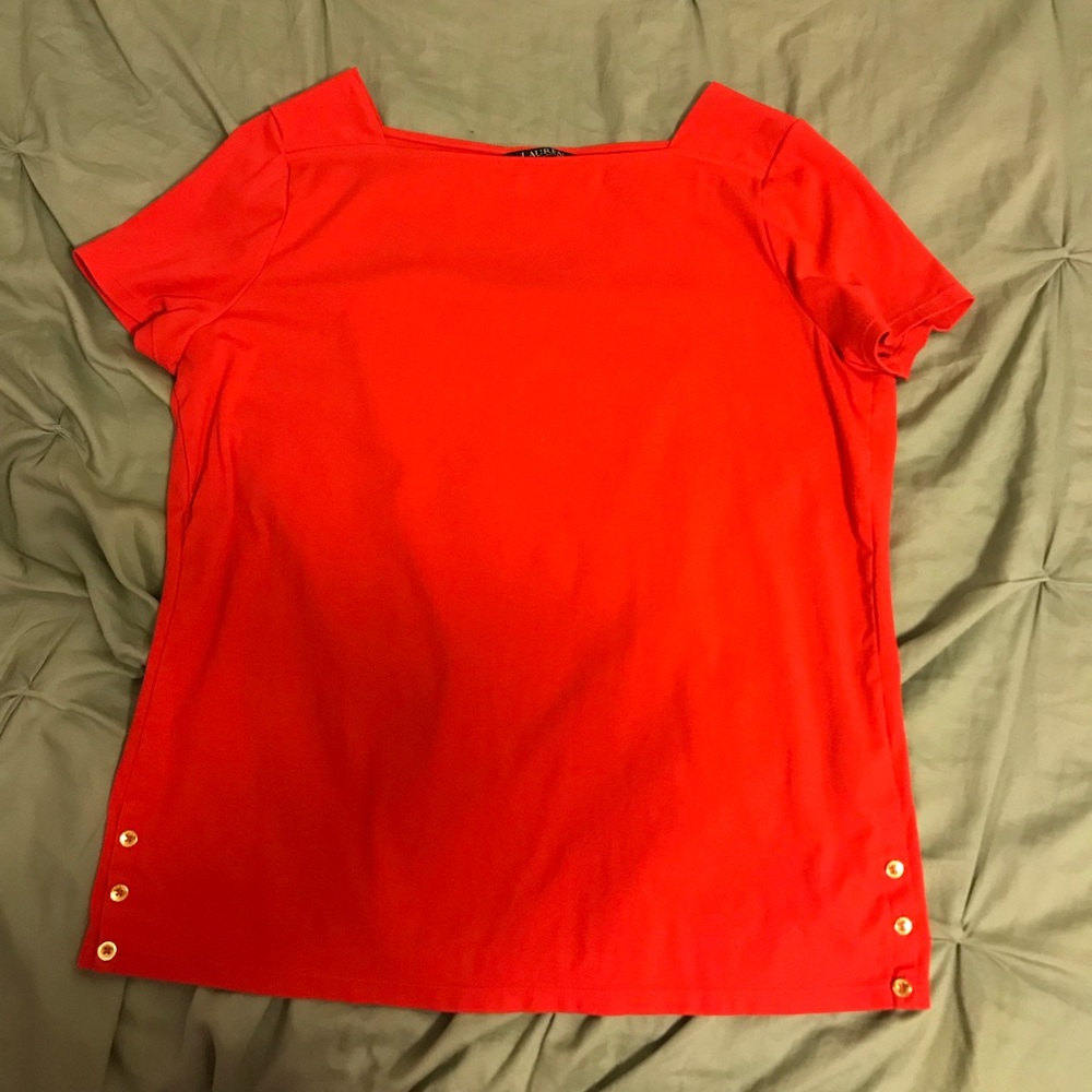Lauren Ralph Lauren Short Sleeved Top Gold Button